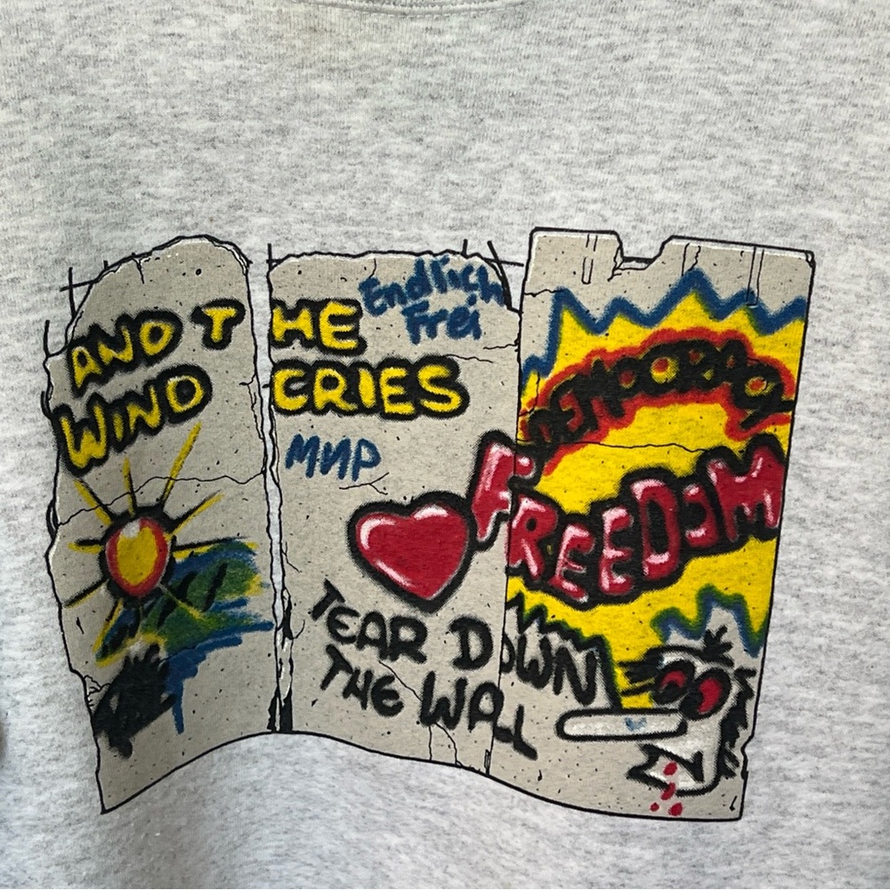 Vtg Oneita Berlin Wall Sweatshirt Sz M (38-40) Unisex Gray w colorful graphic - Picture 3 of 8